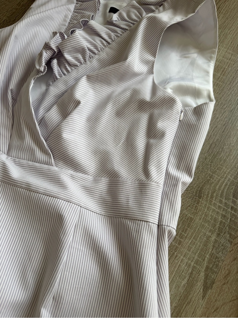 Alex Marie JUDY Sleeveless Ruffle V-neck Pencil Purple Iris Stripe Dress 14 - Picture 7 of 15